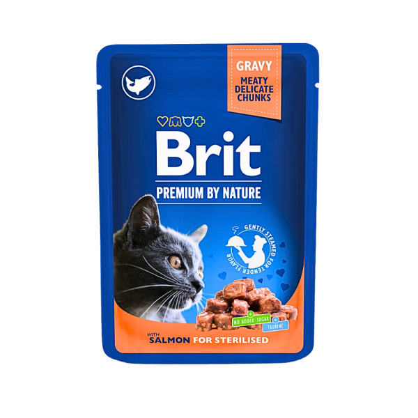 Brit Chunks in Gravy with Salmon for Sterilised Cats 100g