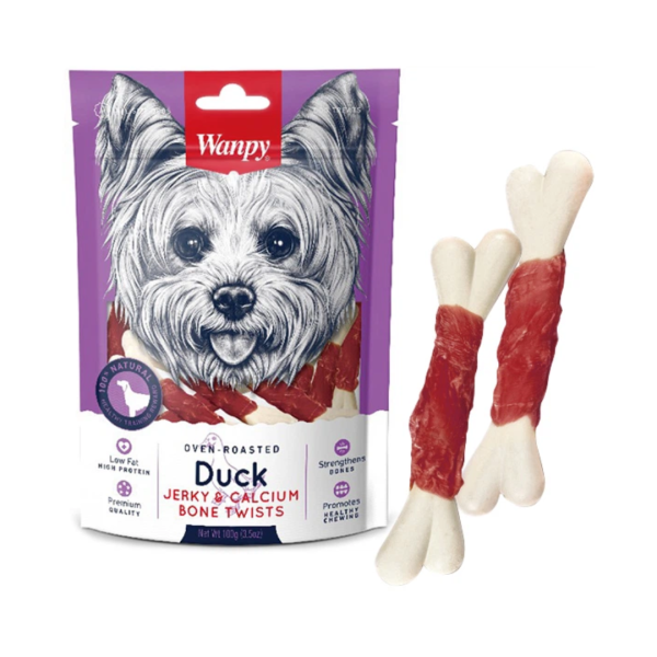 WANPY DOG TREATS DUCK JERKY CALCIUM BONE 100GM